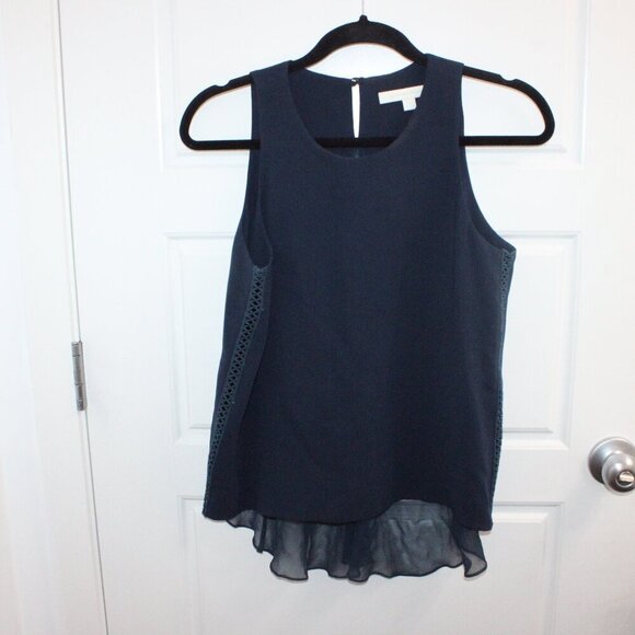 Jonathan Simkhai Women's Navy Sleeveless Top XS Mixed Media Silk Trim Embroider - Picture 1 of 5